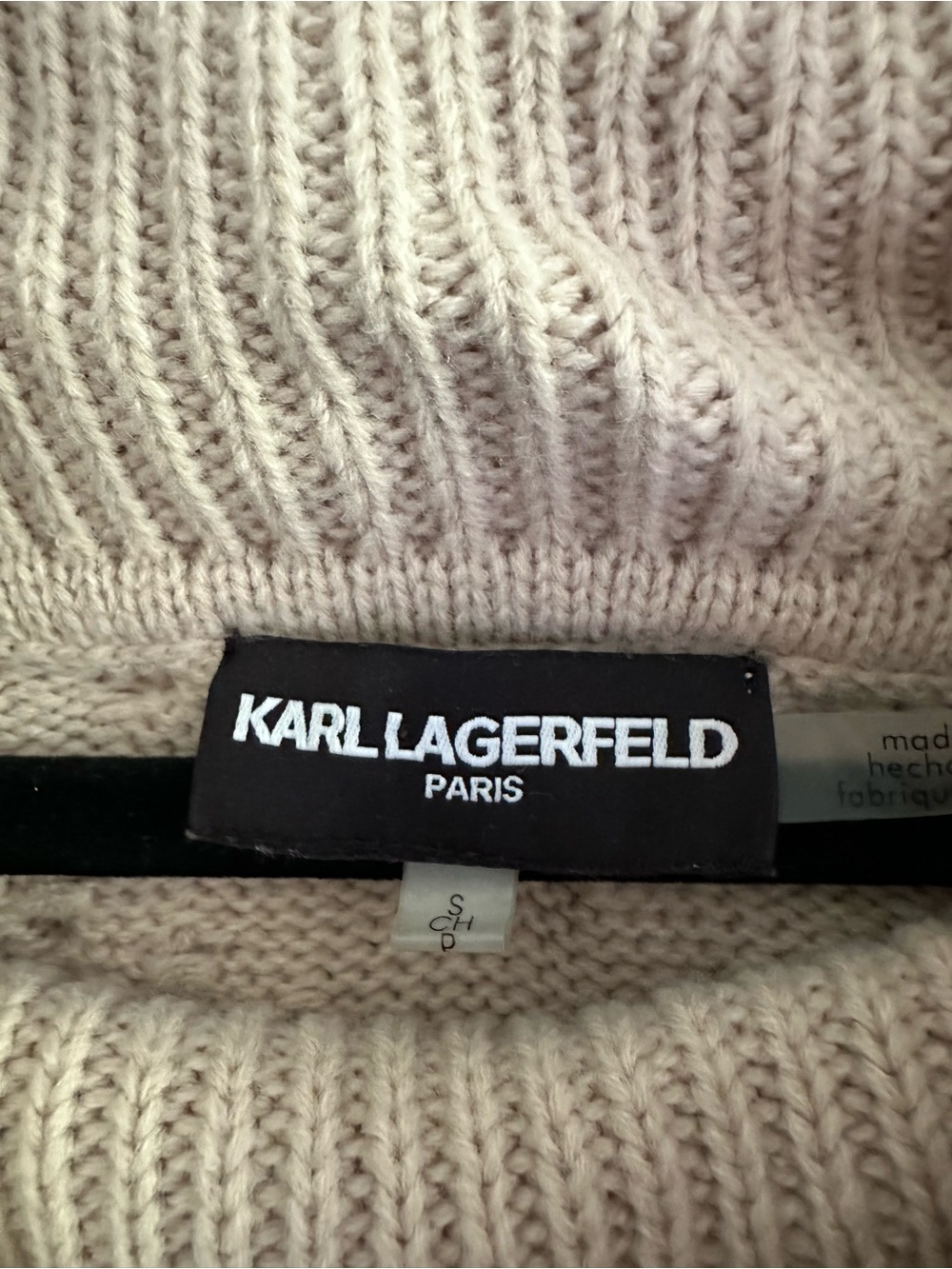 Size M Karl Lagerfeld Paris Cable Knit Cowl Neck Sweater Beige - Picture 9 of 10
